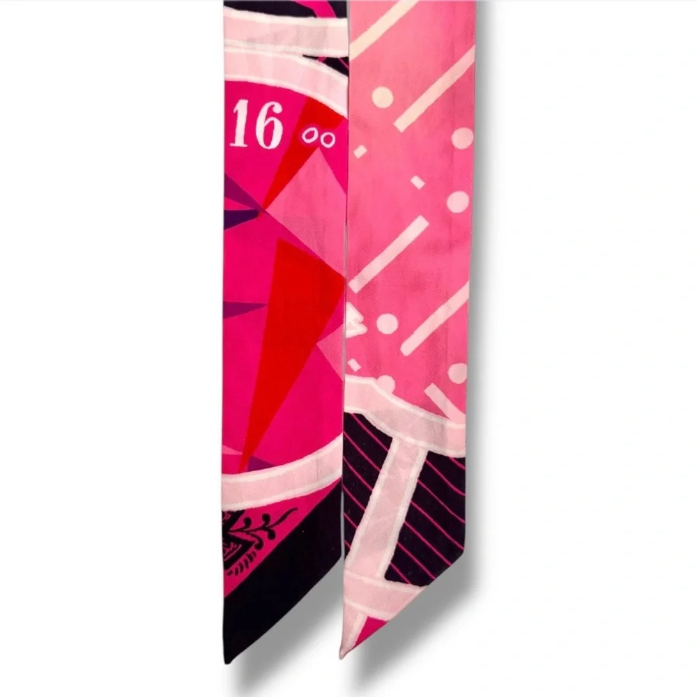 💕HERMES Silk Twilly Ribbon Scarf "Jeu de Soie Uniforme" • Rose Vif, Noir, Rose - Picture 5 of 15